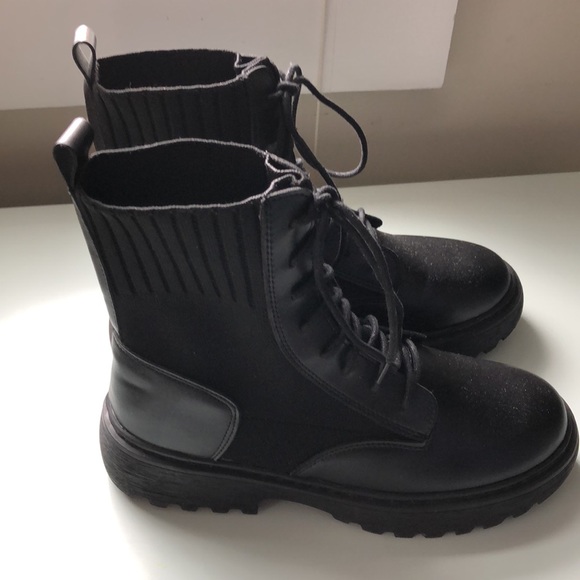 NEW! Women’s Black Sock boots with laces! Never worn! - Picture 2 of 8